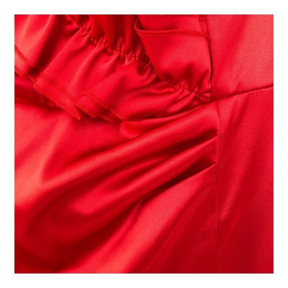 Lane Bryant NWT Silky Red Satin Ruffle Deep V-Neck Pleated Cocktail Dress Sz 22 - Picture 3 of 10